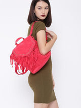 Hiveaxon Coral Pink Fringe Backpack