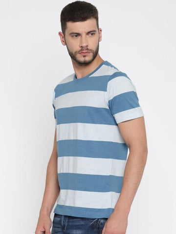 Daneaxon Blue & White Striped T-shirt