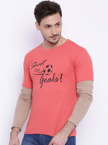 Daneaxon Peach-Coloured Printed T-shirt
