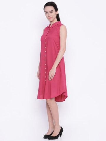 Rosyalps Pink Sleeveless Shirt Dress