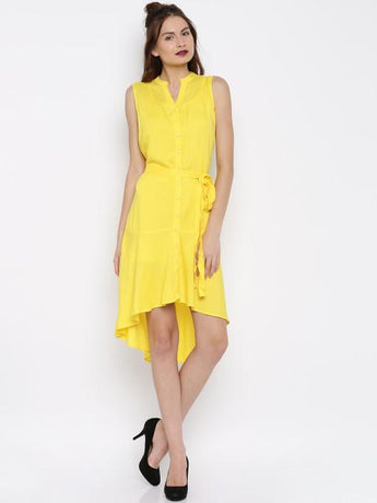 Rosyalps Yellow Solid Shirt Dress
