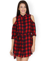 Rosyalps Red & Black Checked Shirt Dress