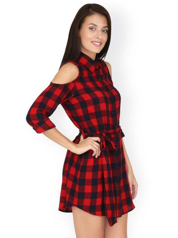 Rosyalps Red & Black Checked Shirt Dress